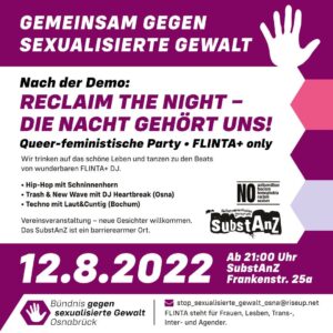 Gemeinsam gegen sexualisierte Gewalt! Queer-feministische Party (FLINTA+ only) @ SubstAnZ Osnabrück